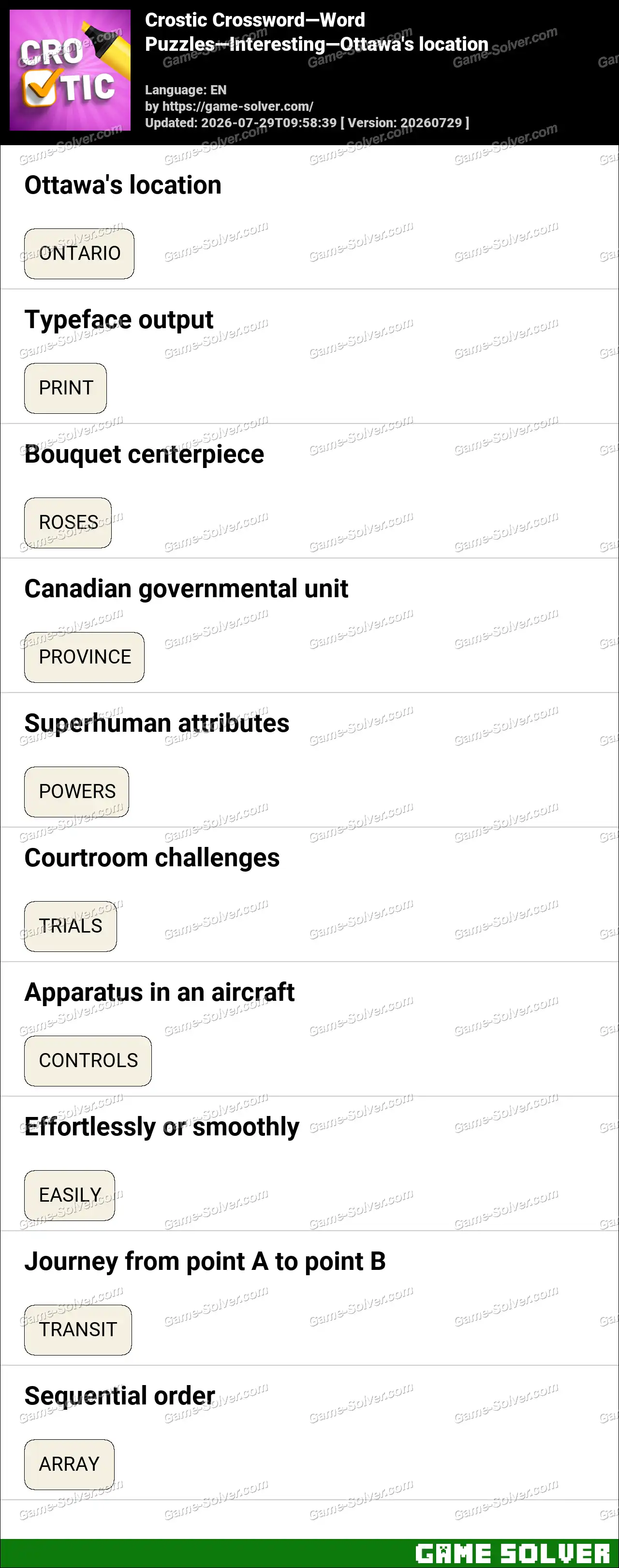 Crostic Crossword-Word Puzzles-Interesting-Ottawa’s location